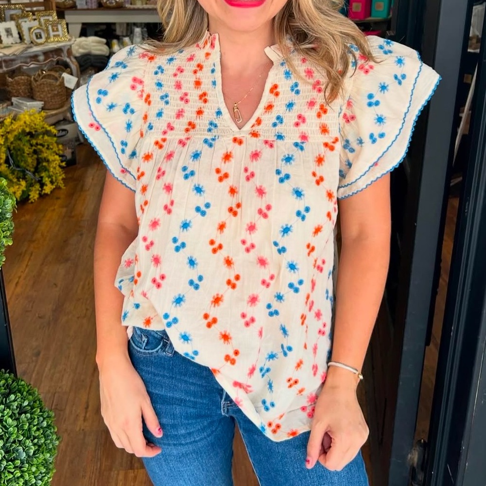 Ivy Jane Over Easy Eyelet Flutter Sleeve Top Size Medium
